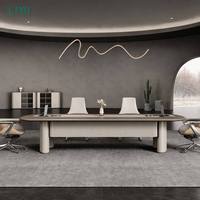 Table de conférence ovale de luxe bicolore en bois avec piétement cannelé et chaises de direction à dossier haut pour salle de réunion LIYU