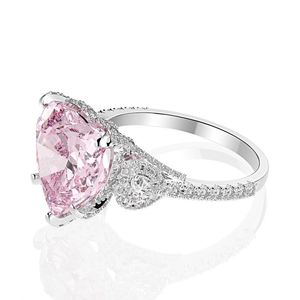 925 plata esterlina 18K oro blanco 11ct gran rosa corazón corte, puro diamante anillo de compromiso anillo de bodas, San Valentín anillo, diamante anillo partido anillo de compromiso para las mujeres - Product Image 2