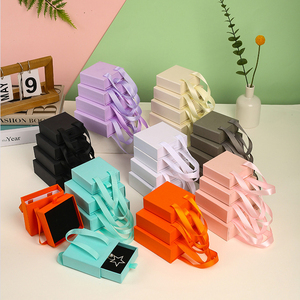 Luxury Jewelry <b>Box</b> Customized Gold Foil Logo Ring Necklace Packaging Cardboard <b>Box</b> Drawstring <b>Box</b> with Ribbon Handle - Product Image 4