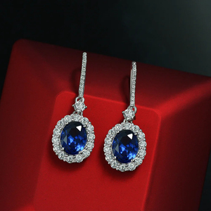 Gioielli di lusso in argento 925 sintesi di gioielli da sposa blu zaffiro taglio ovale 7mm * 9mm 925 orecchini in argento Sterling - Product Image 2