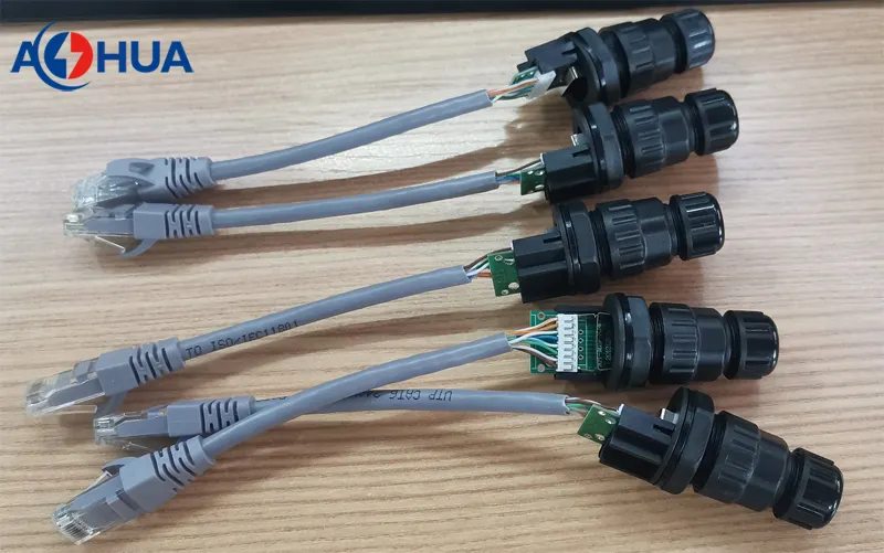 Водонепроницаемый соединитель AOHUA IP67 типа ethernet rj45 с кабелем