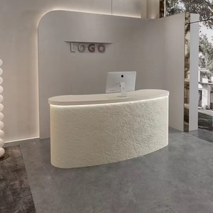 Bancone Reception Curvo per <span class=keywords><strong>Salone</strong></span> <span class=keywords><strong>con</strong></span> Illuminazione LED, Eco-Compatibile in <span class=keywords><strong>Pietra</strong></span> e MDF, Bancone Reception per <span class=keywords><strong>Salone</strong></span> di Bellezza - Product Image 3