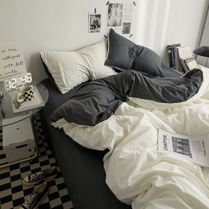 Solid Color Simple Washed Knitted <strong>Bedding</strong> Pure Cotton Fitted Sheets for Bedroom/Dormitory Winter Four-Piece <strong>Bedding</strong> <strong>Sets</strong> - Product Image 6
