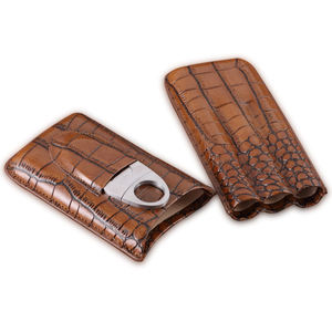 Wholesale Genesis Luxury American Style Crocodile Pattern Lacquered Portable Tube Leather <strong>Cigar</strong> Box <strong>Cutter</strong> Humidors Includes - Product Image 3