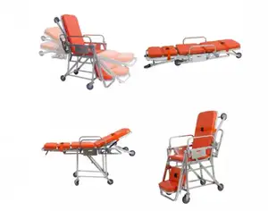 Hospital Emergency Trolley Stainless steel Folded Rescue Stretcher With Trolley Ambulance Stretcher