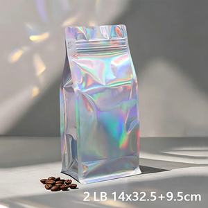 ถุงบรรจุภัณฑ์แบบมีซิปล็อคสำหรับกาแฟ  วัสดุเคลือบผิวเกรดอาหาร  ฐานแบน  ฟิล์มโฮโลแกรมเลเซอร์  ปิดผนึกแปดด้าน - Product Image 6