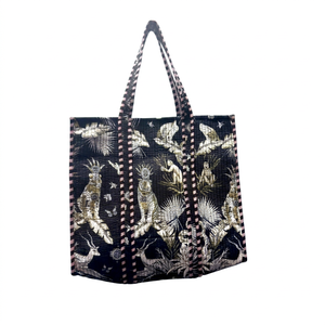 Sac fourre-tout en toile de style bohème avec broderie et imprimé animal, résistant à l'eau, ouverture supérieure, sac de shopping toutes saisons - Product Image 1