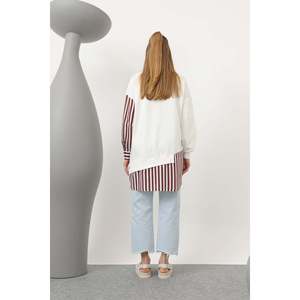 Tunique pour femme Puane, écru-bordeau, imprimé pop-corn, à rayures perlées, avec détails élégants, pour un style décontracté - Product Image 3