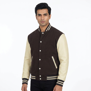 OEM Men's Varsity <b>Jacket</b> with Best Quality Leather Sleeves Customized Printed <b>Canvas</b> <b>Jacket</b> for Winter Stand Collar - Product Image 1