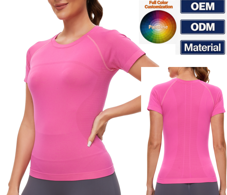Seamless Four-Way Stretch Crew Neck Compression Lightweight Yoga Top Women Short Sleeve Breathable Eco-Friendly Athletic