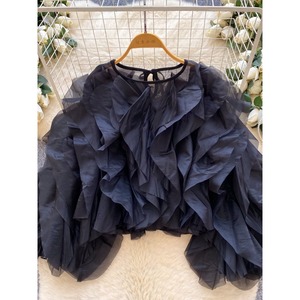 Nuova Collezione 2026: <span class=keywords><strong>Blusa</strong></span> Elegante da <span class=keywords><strong>Donna</strong></span> in Organza e Chiffon, Rosa <span class=keywords><strong>Fucsia</strong></span>, con Volant e Maniche Lunghe, Stile Casual e Raffinato - Product Image 3