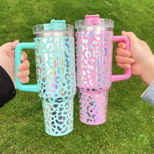 Wholesale Bulk <b>40oz</b> Vinyl Wrap Decal Leopard Print Stainless Steel 40 Ounce <b>Tumbler</b> Outdoor Camping Cup Coffee Mug <b>With</b> <b>Handle</b> - Product Image 4