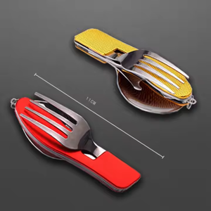 4 trong 1 đa công cụ muỗng nĩa dao mở gấp thép không gỉ xách tay túi du lịch ngoài trời có thể tháo rời cắm trại thiết lập dao kéo - Product Image 3