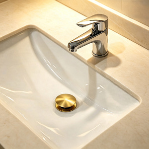 Sifone a scomparsa per lavabo in acciaio inossidabile, con nucleo in ottone, finitura oro spazzolato, <span class=keywords><strong>scarico</strong></span> a click-clack, tappo grande da 66mm G1-1/4, con fessura, anti-odore, per hotel - Product Image 4