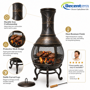 Chimenea de bronce con patrón de diamante, chimenea de hierro martillado con malla, patas decorativas, hoguera exterior de hierro. - Product Image 2