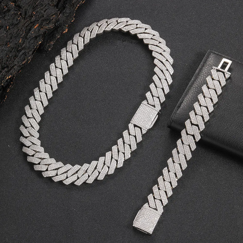 Bán Buôn Người Đàn Ông Hip Hop Đồ Trang Sức 20Mm 3 Hàng Vàng Chunky Vòng Cổ Iced out CZ Prong Cuba Liên Kết Chuỗi Vòng Cổ Kim Cương Cuba Chuỗi