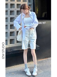 Eo cao của phụ nữ denim capre quần trong kho một từ đồng nghĩa cho sự đơn giản và thời trang mở khóa một sự rung cảm giản dị và mát mẻ - Product Image 4