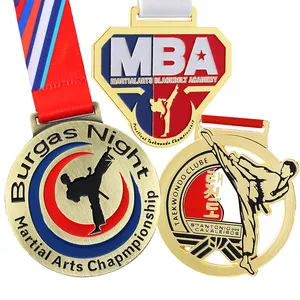 Fabricante personalizado 3d ouro prata bronze liga de metal meda esporte jiu jitsu judo kfu karate