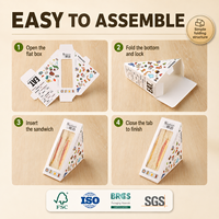 Boîtes à sandwich jetables en carton blanc de qualité alimentaire avec fenêtre transparente, logo personnalisé, pour emporter, boulangerie, traiteur, emballage triangulaire en forme de coin, OEM