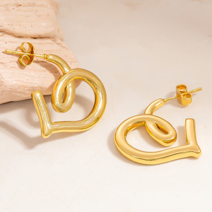 European American Style Gold Plated <b>Stud</b> Earrings Heart Shaped Geometry Fashion Jewelry Women's Gift Yiwu Origin EH11755 - Product Image 4