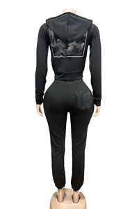 Winter Herbst Frauen Outfits Print Langarm Crop Hooded Jacket und lange Hosen Zweiteiliges Set Casual Jogger 2-teiliges Set für Frauen - Product Image 6