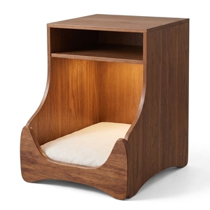 Mesa de Noche Contemporánea de Madera Maciza con Cama para Gatos y Almacenamiento, Diseño Duradero para Dormitorio, Apartamento y Sala de Estar - Product Image 6