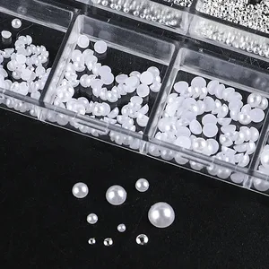 12 Rejillas de Decoración de Uñas con Perlas Blancas Semiredondas, Bolas de Acero Mini de Plata y Oro de Tamaños Variados, Remaches y Pedrería para Uñas - Product Image 5