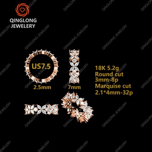เครื่องประดับชิงหลง แหวนเพชรทรงมาร์คีส์แบบฝังเพชรเต็มวง 18K ทองคำแท้ แหวนแต่งงานเพชร HPHT สร้างในห้องปฏิบัติการ - Product Image 2