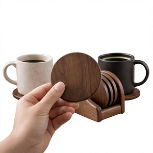 Juego de Posavasos de Madera de Acacia Natural con Soporte, Diseño Contemporáneo, Ecológico, Redondo, 33 cm de Diámetro, 3 mm de Grosor, para Decoración del Hogar - Product Image 2