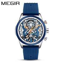 Montre à quartz de luxe pour homme MEGIR 2235, chronographe lumineux, montre de business à cadran ajouré pour homme, date, bracelet en silicone, étanche