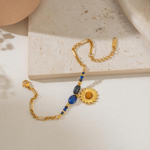 Bracciale in Acciaio Inossidabile Antiossidante <span class=keywords><strong>con</strong></span> Placcatura in Oro PVD 18K e <span class=keywords><strong>Perline</strong></span> di Lapislazzuli, Catena Regolabile per Donna, Gioielli Boho - Product Image 4