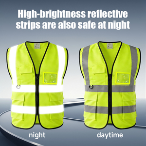 Gilet di Sicurezza Riflettente Multitasche Traspirante in Poliestere Alta Visibilità con Logo Personalizzato per Edilizia e Lavori Stradali - Product Image 4