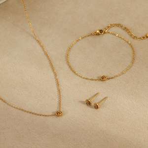 Симпатичные модные ювелирные изделия гипоаллергенные из нержавеющей стали цветок ожерелье браслет серьги комплект ювелирных изделий для девочек - Product Image 1