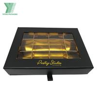 Caja de Chocolate de trufa hecha a mano de papel Kraft personalizada embalaje Rectangular de lujo negro plegable caja de Chocolate magnética con ventana