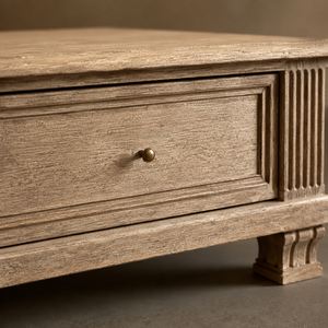 Table basse en bois massif chêne cerisé avec 2 tiroirs et détails cannelés, table de rangement pour salon, bureau à domicile, 48-84 pouces - Product Image 4