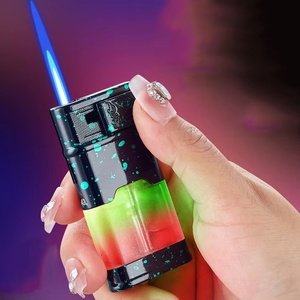 Tùy Chỉnh Kim Loại Sáng Tạo Nhấp Nháy Ánh Sáng Cửa Sổ Trong Suốt Màu Xanh Ngọn Lửa Windproof Nhẹ Hơn & Hút Phụ Kiện Gas Nhẹ Hơn - Product Image 2