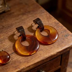 Pendientes Geométricos de Acrílico con Diseño de Caparazón de Tortuga Marrón, Estilo Vintage, Pendientes Colgantes de Moda para Mujer - Product Image 5