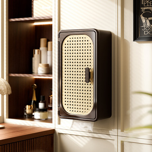 Wall Mounted Storage Box Rattan Pattern Rectangle With Partitions Bathroom Shelves - Product Image 4