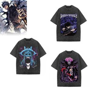 T-shirt Anime Lavé à Manches Courtes pour Hommes, Impression Couleur, Thème Solo Leveling Sung Jin Woo Yoo Jin Ho, Vente en Gros - Product Image 1