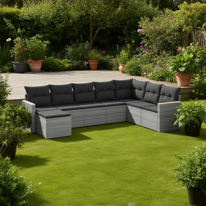 Modular Grey Pe Rattan Garden <b>Sofa</b> <b>Set</b> Outdoor Furniture Contemporary Design High Density Foam Cushions - Product Image 2