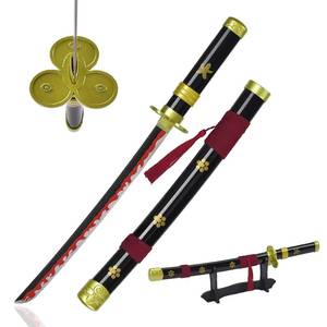 Espada de juguete de metal, mini katana negra de Roronoa Zoro, arma de acero inoxidable sin afilar con media hoja y mango, inspirada en el anime japonés de MS. - Product Image 1