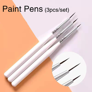 Lot de 3 pinceaux à ongles professionnels à manche blanc, en fibres de nylon, pour la décoration de motifs capillaires, le dessin de fleurs, le croquis et le traçage de lignes - Product Image 5