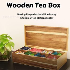 Acacia Wood <b>Tea</b> Bag Storage <b>Box</b> Rectangular Covered With Compartments For Coffee And <b>Tea</b> Drawer Organizer - Product Image 3