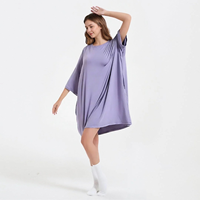 Kaos Tidur Wanita Hongbo Ukuran Besar Berkualitas Tinggi Lengan Pendek Longgar Gaun Tidur Wanita Logo Kustom Kaos Tidur Bambu untuk Wanita