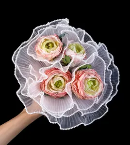 Automne en couleur en gros perle bord fleur emballage maille Bouquet décoration vague fil maille