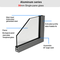 Cloison de séparation en verre trempé monocouche de 30 mm, insonorisation 45 dB, système de cloison de bureau moderne et écologique avec cadre en aluminium