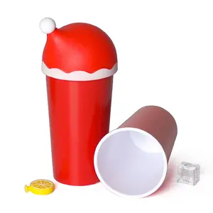 可重复使用的豪华塑料茶叶杯彩色圣诞老人帽子冷不倒翁咖啡圣诞快乐杯