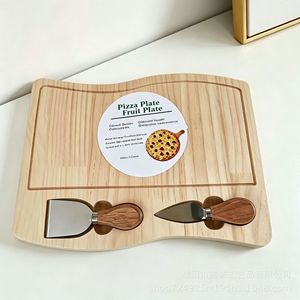 Wooden Pizza Fruit Plate With <b>Cheese</b> <b>Knife</b> <b>Set</b> For Kitchen Serving And Food Presentation - Product Image 2