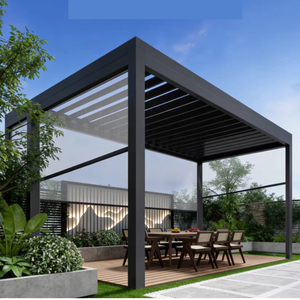 Pergola en aluminium d'extérieur avec auvent rétractable, parois latérales en verre, abri pare-soleil pour jardin et piscine - Product Image 4