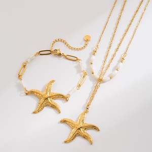 Summer Retro Ocean Series Starfish Pendant Stainless Steel Necklace Paperclip <b>Shell</b> Chain <b>Bracelet</b> - Product Image 5